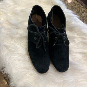 Cole Haan Boots Womens 7 B Ankle Booties Wedge Casual D43118 Black Suede Lace Up